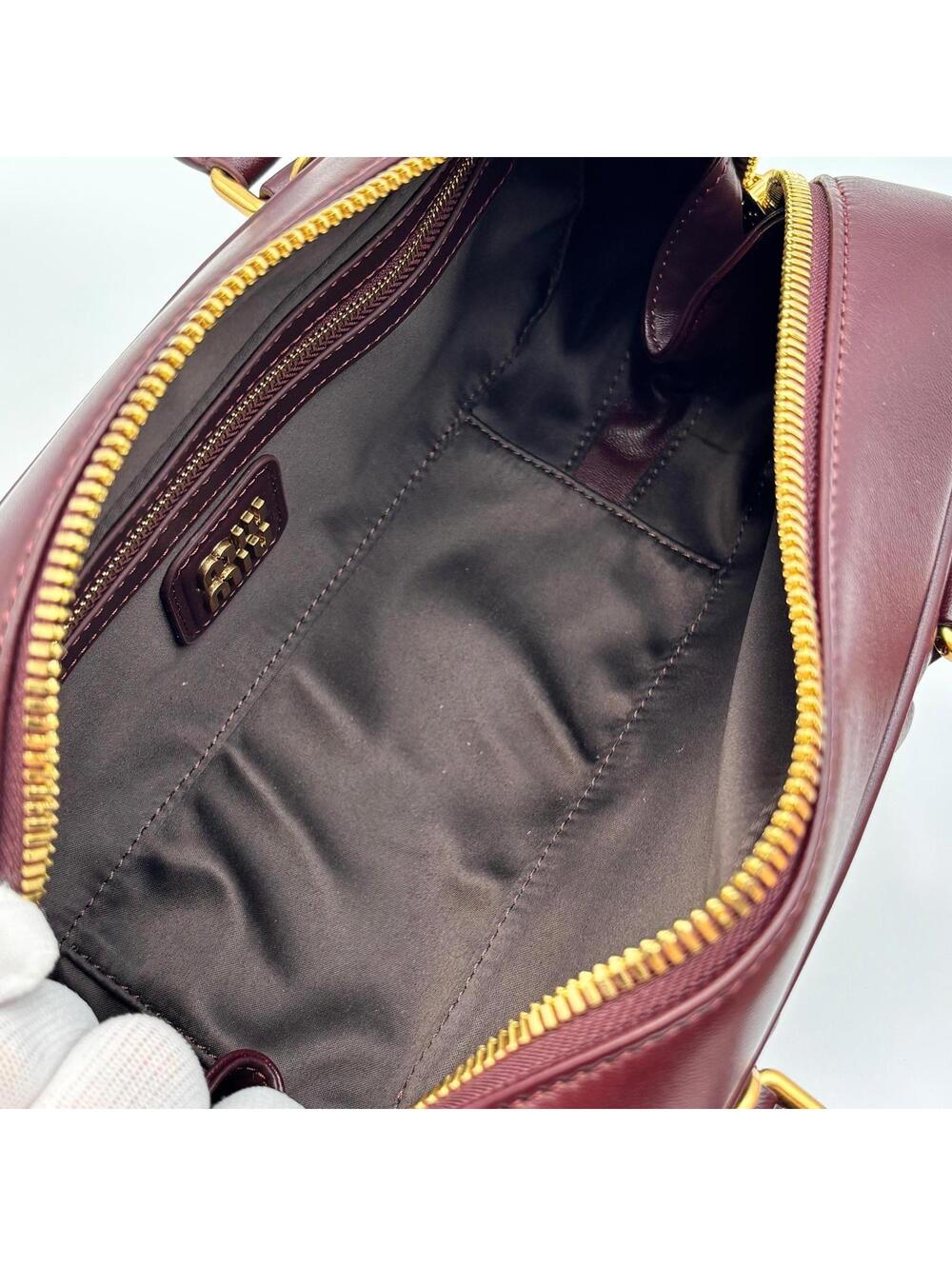 Miu Miu Arcadie Burgundy Matelassé Leather Top Handle Boston Bag With Strap - Picture 7 of 10